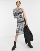 Asos Design One Shoulder Long Sleeve Midi Dress In Tie Dye Print-multi