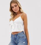 Miss Selfridge Cami Top With Tie Front In White - White