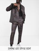 Asos Design Tapered Suit Pants In Maroon Jacquard-black