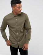 Pull & Bear Regular Fit Twill Shirt In Khaki - Green