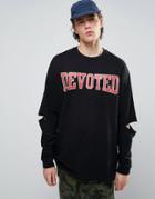 Asos Oversized T-shirt With Slogan And Cut Out Detail - Black