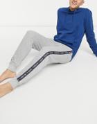 Tommy Hilfiger Velour Lounge Sweatpants In Gray With Side Logo Taping-grey