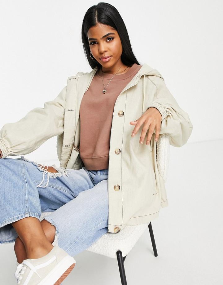 Asos Design Linen Look Jacket With Hood In Beige-neutral