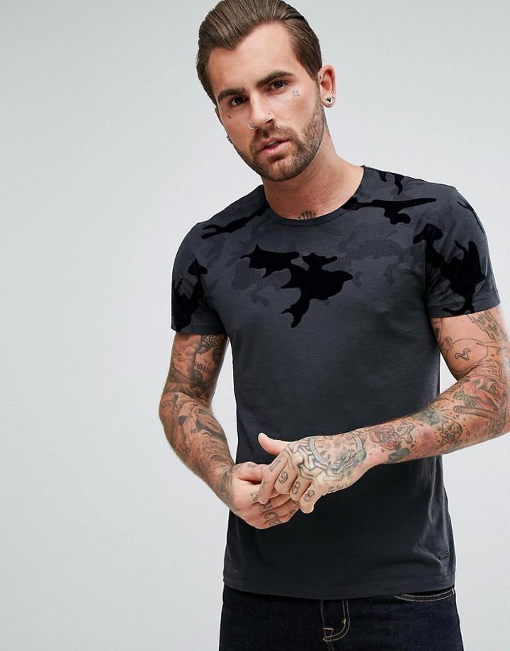 Boss Orange By Hugo Boss Timbit Camo Flock Camo Print T-shirt In Black - Black