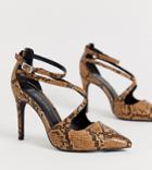 New Look Wide Fit Strappy Heel In Snake - Brown