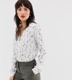Warehouse V Neck Top In Key Print - Cream