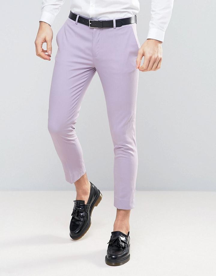 Asos Super Skinny Cropped Smart Pants In Light Purple - Purple