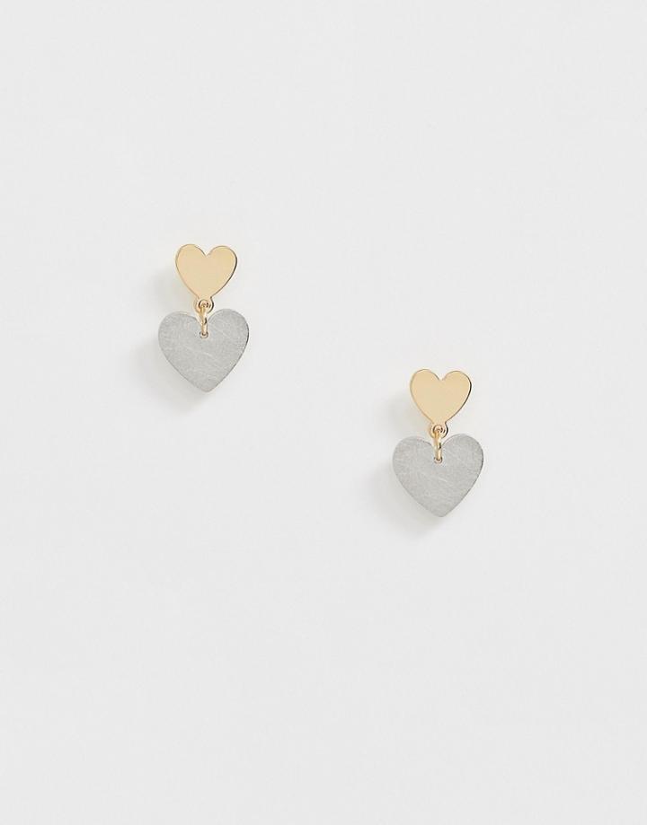 Nylon Dangling Double Heart Earrings - Gold
