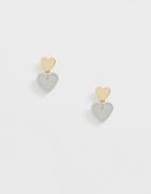 Nylon Dangling Double Heart Earrings - Gold