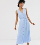 Monki Sleeveless Button Through Midi Dress In Blue - Blue