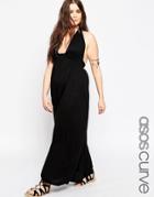 Asos Curve Jersey Ruched Halter Maxi Beach Dress - Black