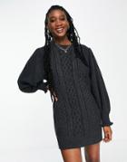 Miss Selfridge Cable Knit Mini Dress In Charcoal-grey