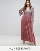 Lovedrobe Luxe Long Sleeve V Neck Maxi Dress With Tonal Delicate Sequins - Purple