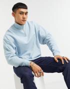 Asos Design Oversized Half-zip Sweatshirt In Blue-blues