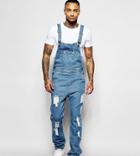 Liquor N Poker Overalls Straight Fit Extreme Rips Stonewash - Blue