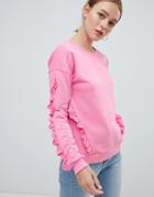 Ichi Ruffle Sleeve Sweater - Pink