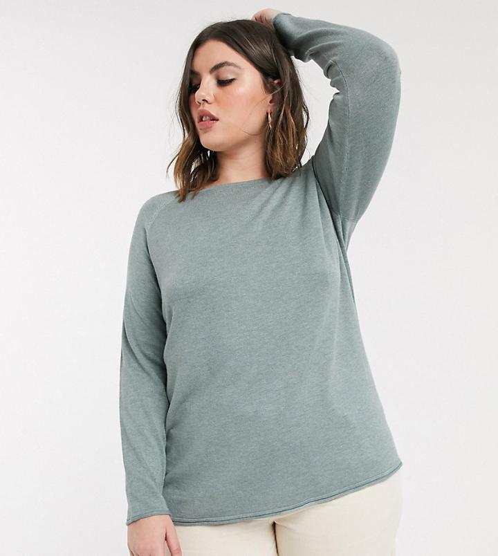Only Curve Light Weight Sweater In Green