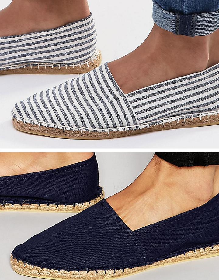 Asos Canvas Espadrilles 2 Pack Save - Navy