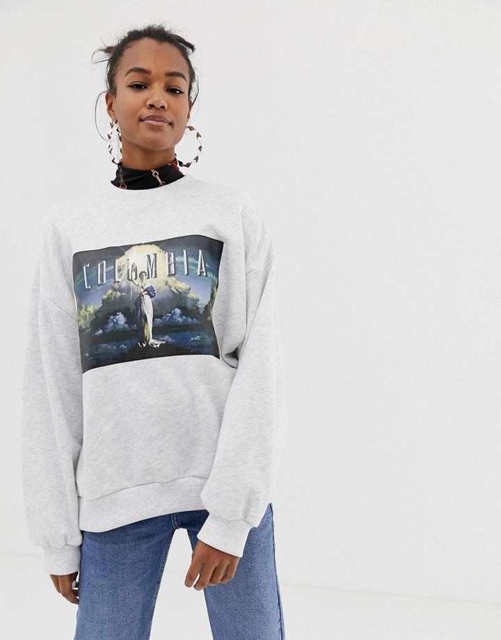 Bershka Columbia Pictures License Sweat Top In Gray - Gray