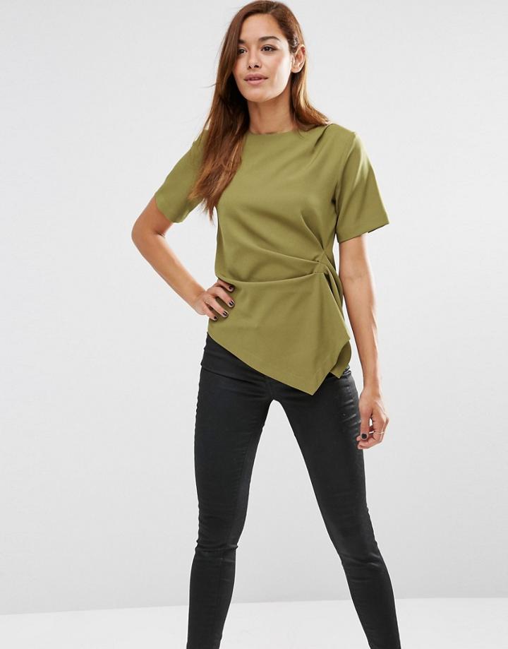 Asos Origami Structured T-shirt In Premium Fabric - Khaki