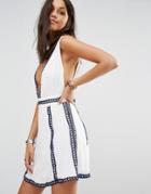 Missguided Plunge Trim Cheesecloth Dress - White