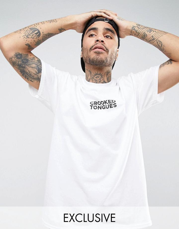 Crooked Tongues Gildan T-shirt In White With Large Logo - White