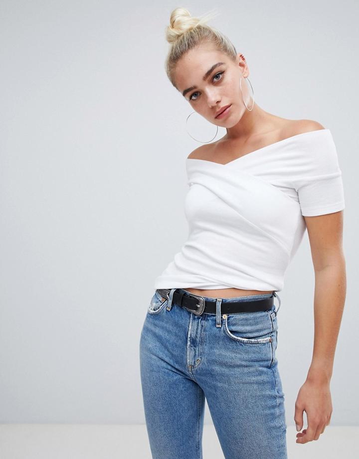 Asos Design Off Shoulder Fitted Top - White