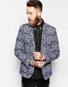 Asos Slim Fit Blazer In Print - Blue
