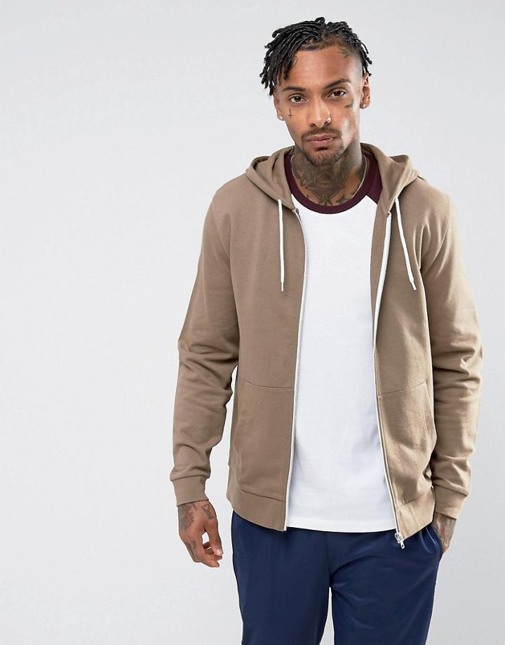 Asos Zip-up Hoodie In Beige - Beige