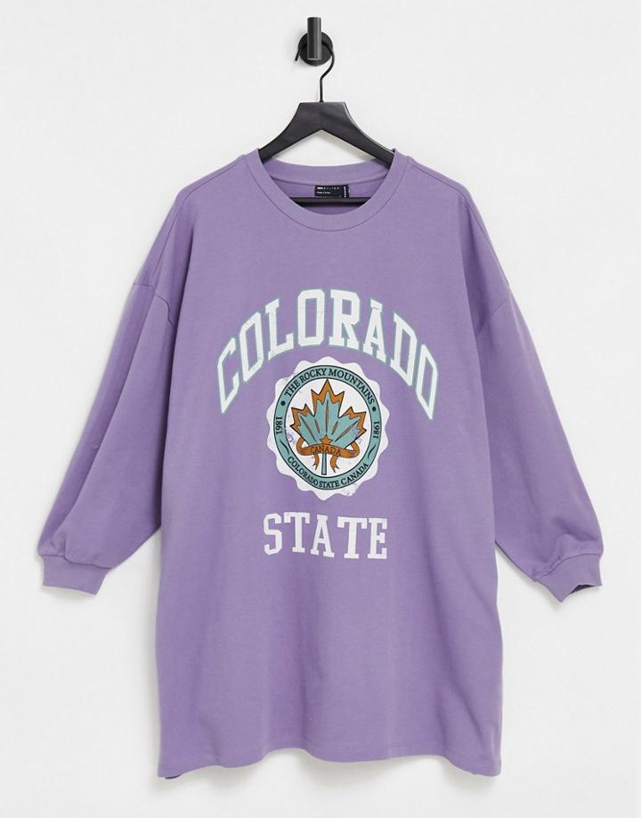 Asos Design Mini Sweatshirt Dress In Dusty Purple With Colorado Print