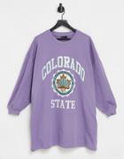Asos Design Mini Sweatshirt Dress In Dusty Purple With Colorado Print