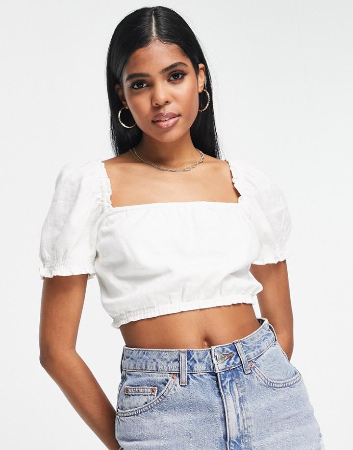 Abercrombie & Fitch Ruched Crop Top In White