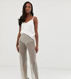 Asos Design Tall Wide Leg Pants In Mesh With Embellishment-gray