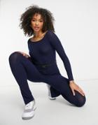 I Saw It First Ribbed Bardot Buckle Jumpsuit In Navy