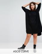 Asos Curve Oversize T-shirt Dress With Curved Hem - Black