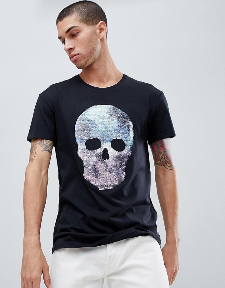 Jack & Jones Originals T-shirt With Reversible Sequin Skull - Black