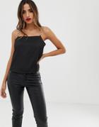 Asos Design Satin Cami With Ring Strap Detail - Black