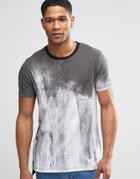 Asos Super Longline T-shirt With Step Hem And Smudge Print - Gray