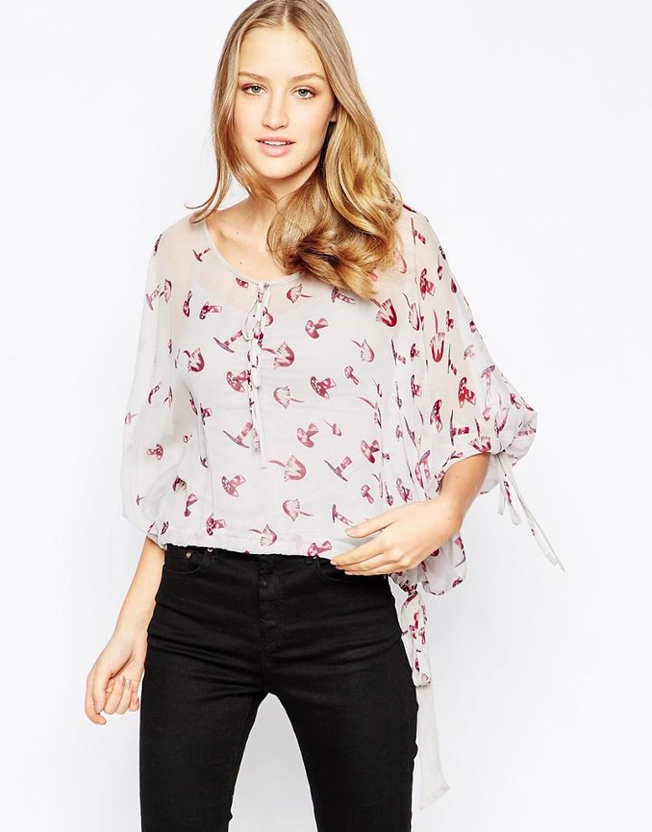 Traffic People Silk Mist Top In Toadstool Print - Gray