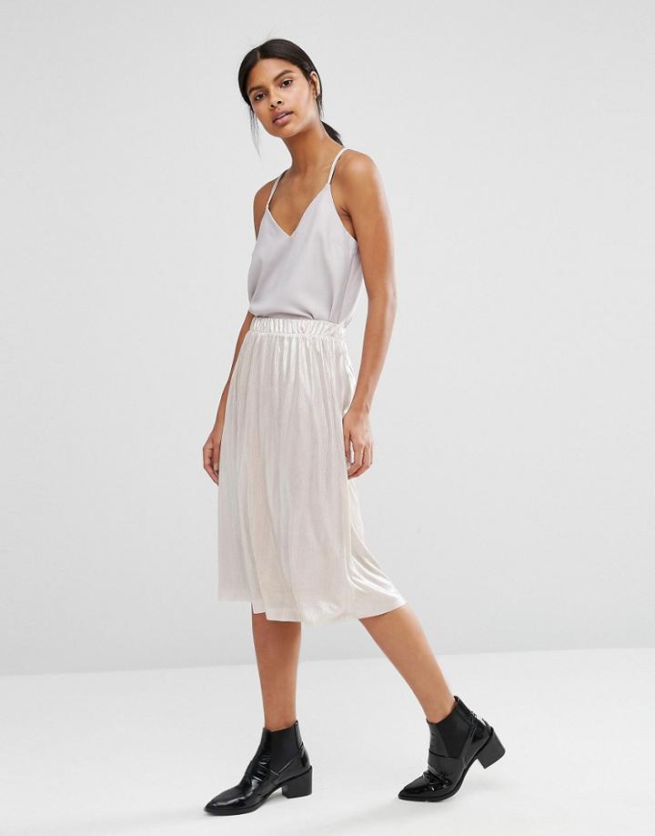 Vila Metallic Midi Skirt - Pink