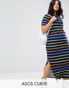 Asos Curve T-shirt Maxi Dress In Rainbow Stripe - Multi