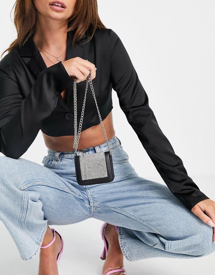 Truffle Collection Micro Mini Rhinestone Cross Body In Black
