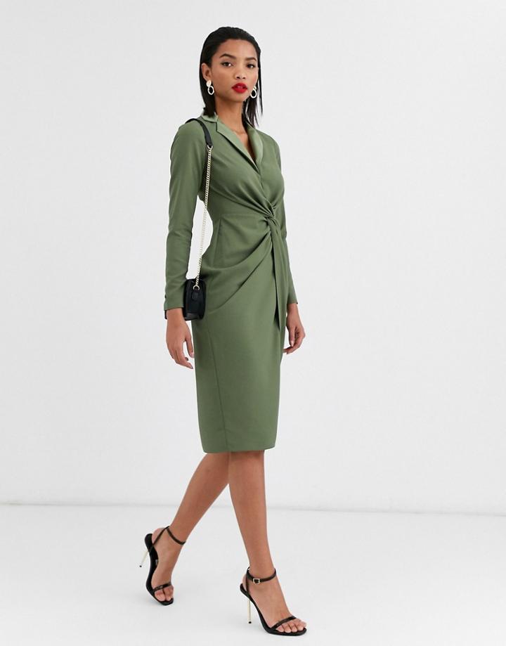 Asos Design Twist Front Plunge Midi Dress-green