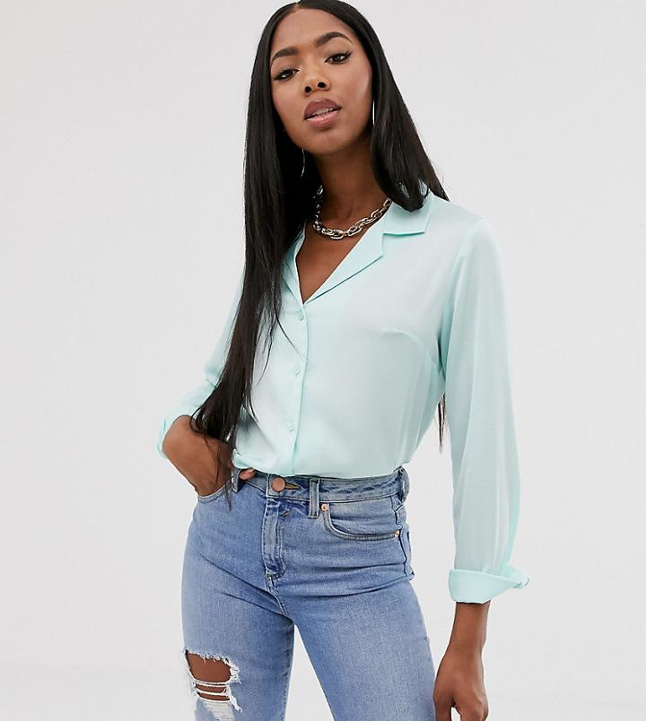 Asos Design Relaxed Long Sleeve Satin Shirt - Green