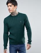 Farah Lewes Crew Sweater Cable Knit Slim Fit In Green Marl - Green