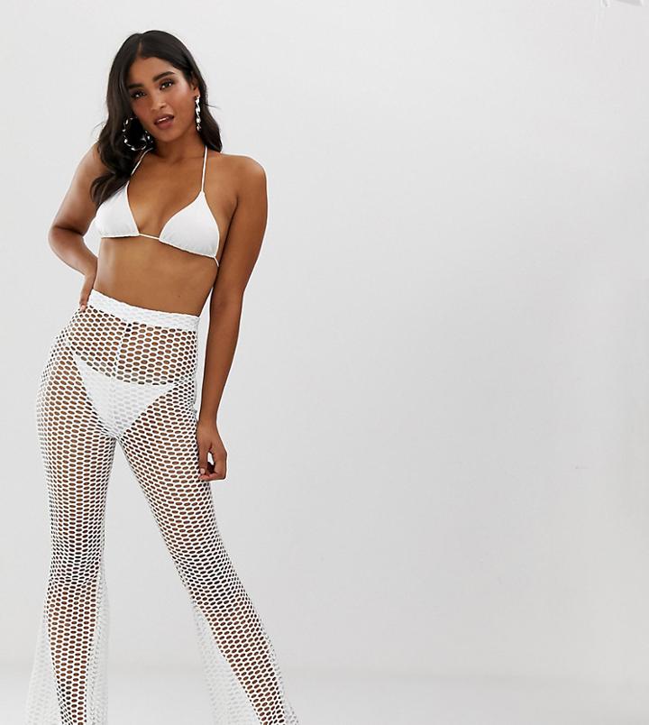 Missguided Wide Leg Fishnet Beach Pants In White - White