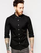 Asos Skinny Shirt In Black Twill With Long Sleeves - Black