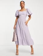 Miss Selfridge Cotton Slub Bow Back Maxi Dress In Lilac-purple