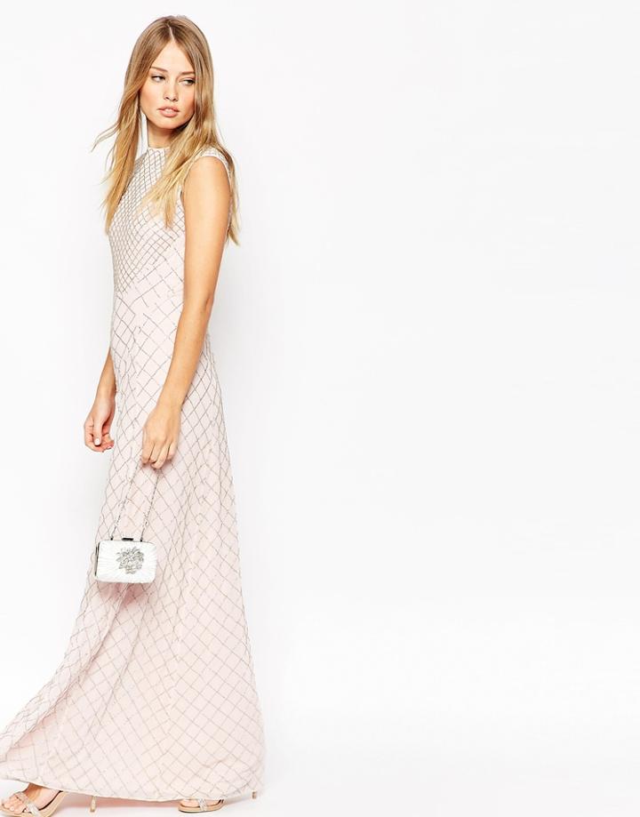 Needle & Thread Circle Mesh Embellished Maxi Dress - Bleach Pink