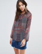 Brave Soul Patchwork Print Blouse - Gray